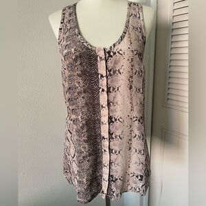 Joie Black and Cream Snake Print Silk Tank Top S Button down